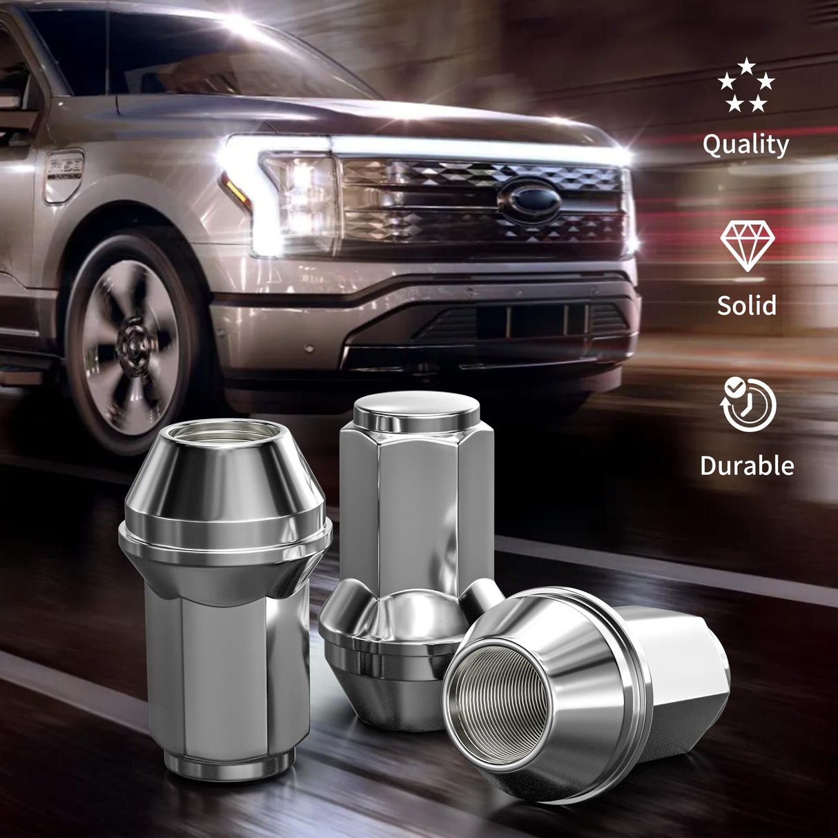 Richeer M14x2 Lug Nuts, 24PCS, Open End ET for Trucks & SUVs - Chrome