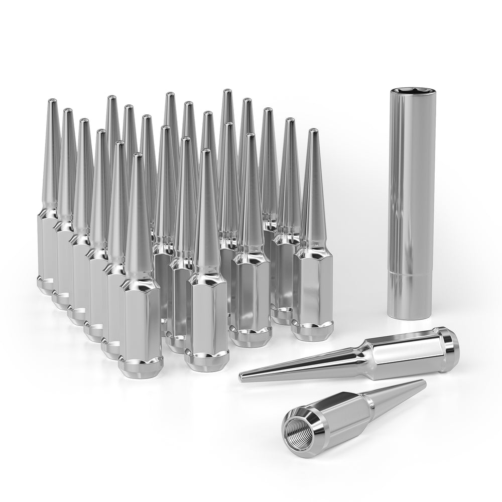 Richeer M14x1.5 Lug Nuts, 24PCS Spike, Closed End for Trucks & SUVs - Chrome