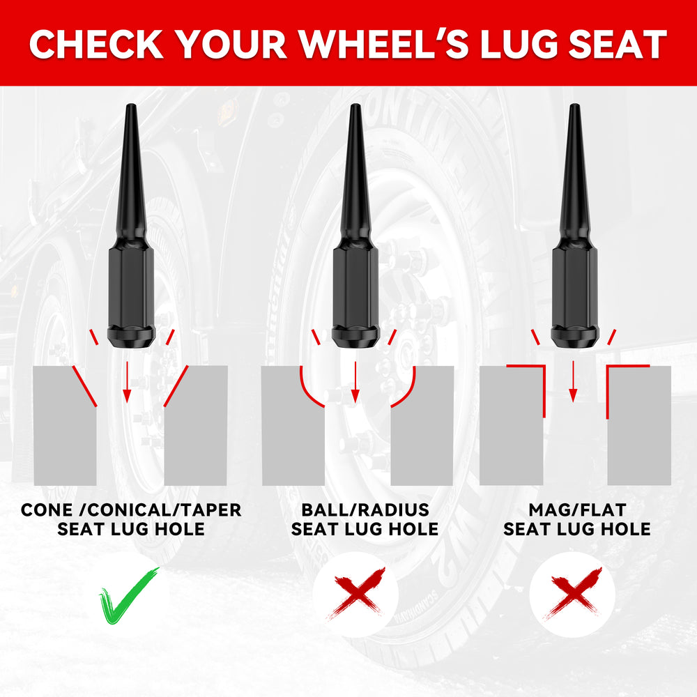 Richeer M14x1.5 Lug Nuts, 32PCS Spike, Closed End for Trucks & SUVs - Black