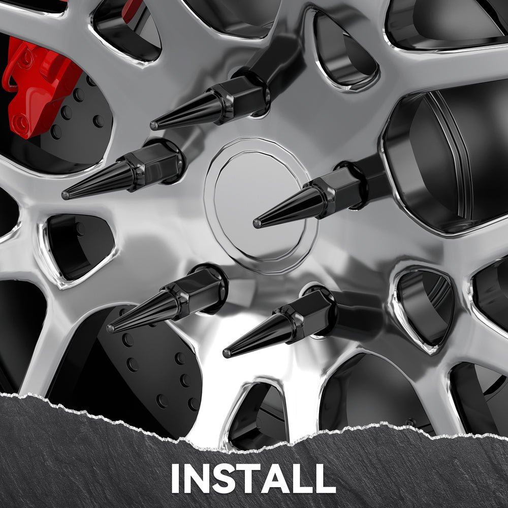 Richeer M14x1.5 Lug Nuts, 32PCS Spike, Closed End for Trucks & SUVs - Black