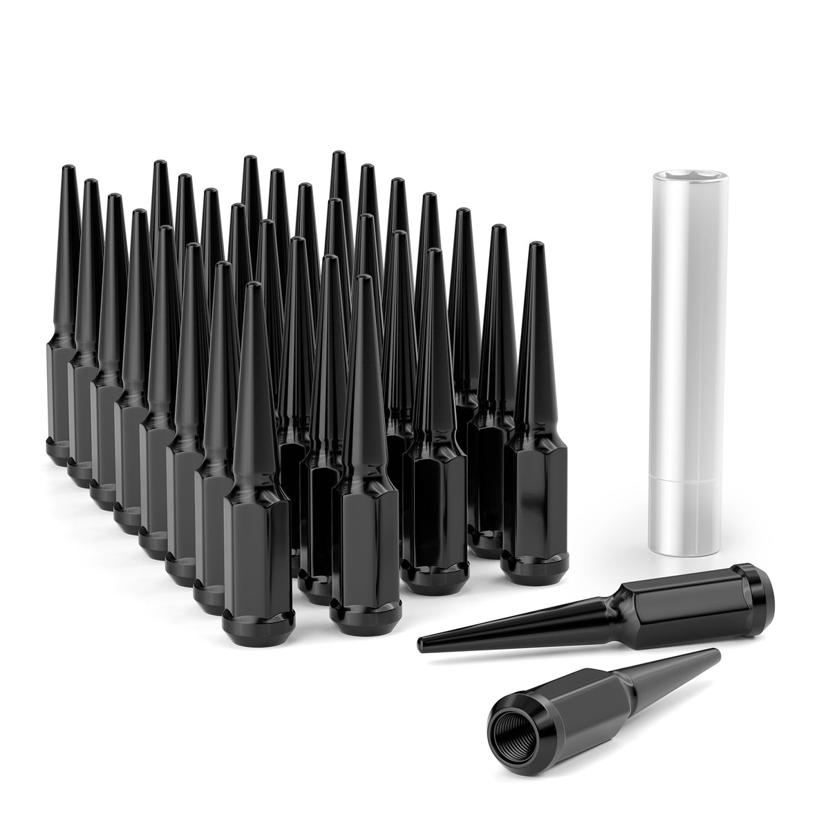 Richeer M14x1.5 Lug Nuts, 32PCS Spike, Closed End for Trucks & SUVs - Black