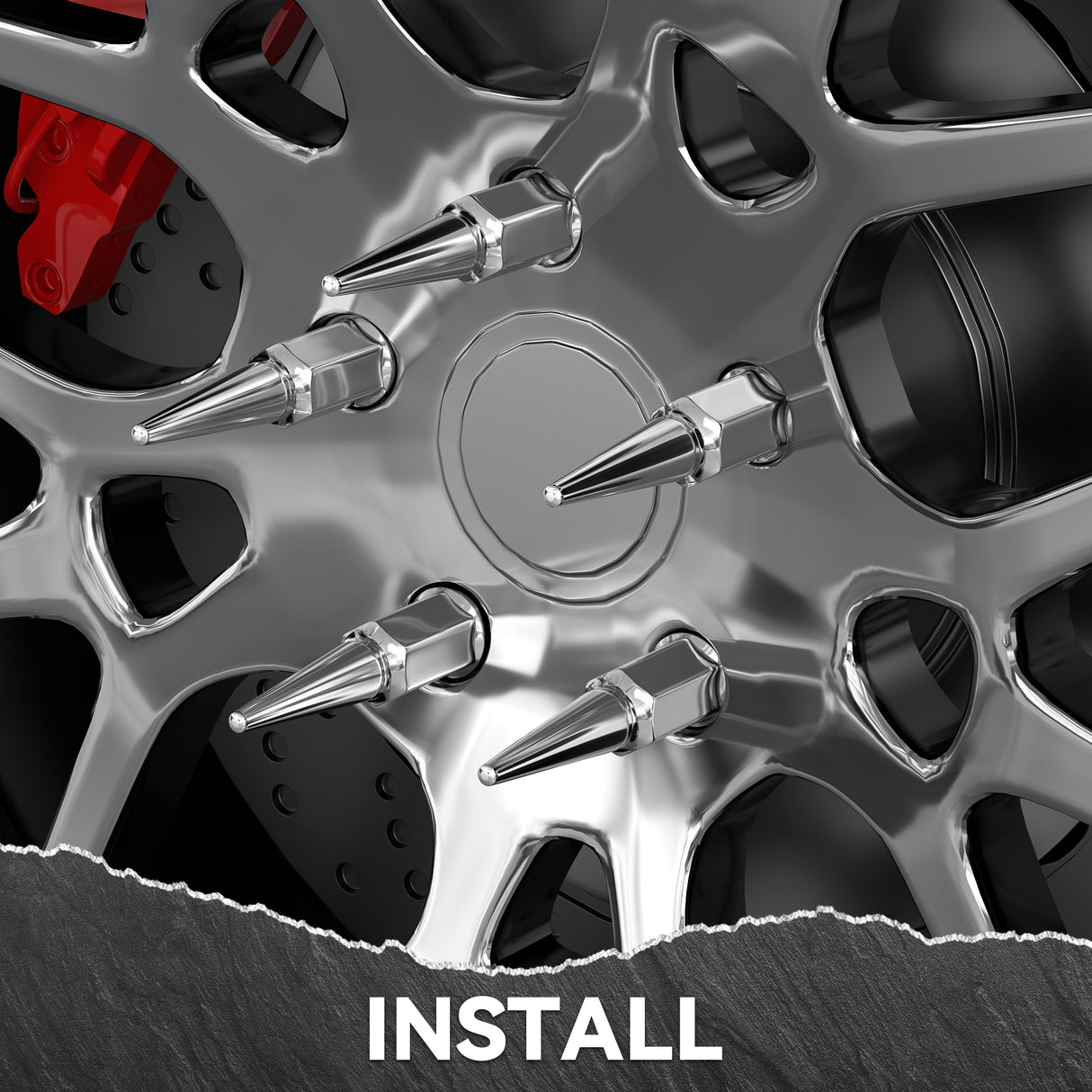 Richeer M14x1.5 Lug Nuts, 32PCS Spike, Closed End for Trucks & SUVs - Chrome