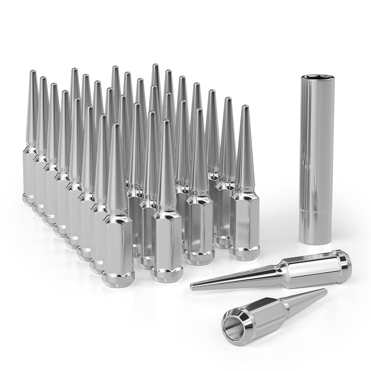 Richeer M14x1.5 Lug Nuts, 32PCS Spike, Closed End for Trucks & SUVs - Chrome