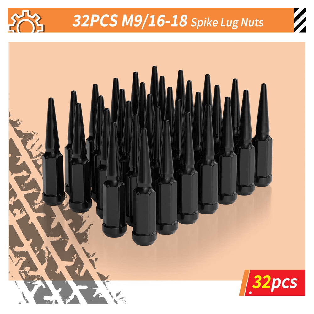 Richeer 9/16-18 Lug Nuts, 32PCS Spike, Closed End for Trucks & SUVs - Chrome