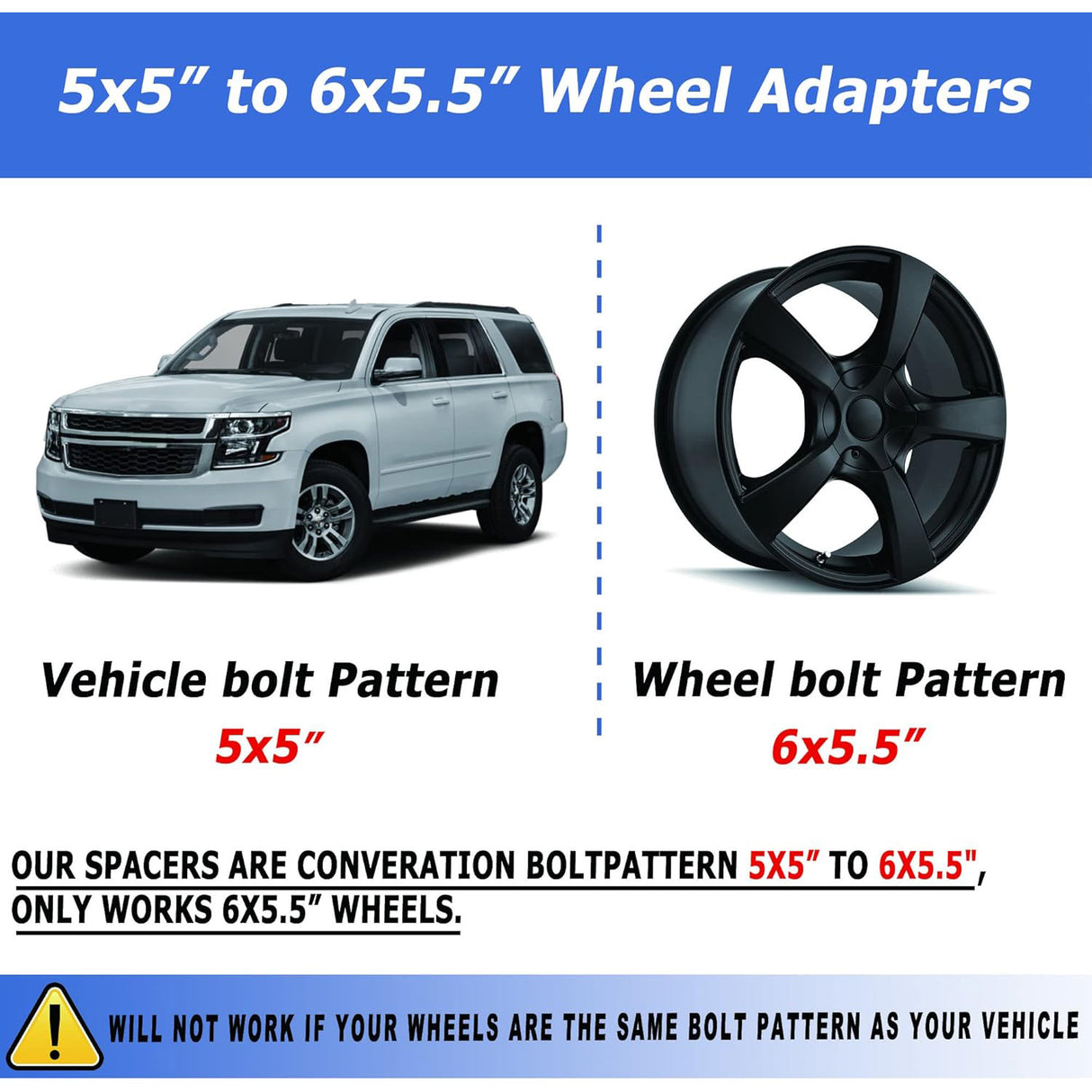 Richeer 5x5" to 6x5.5" Wheel Adapters for Off-Road Vehicles (Jeep, GMC, Chevy & More)