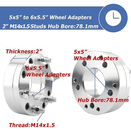 Richeer 5x5" to 6x5.5" Wheel Adapters for Off-Road Vehicles (Jeep, GMC, Chevy & More)