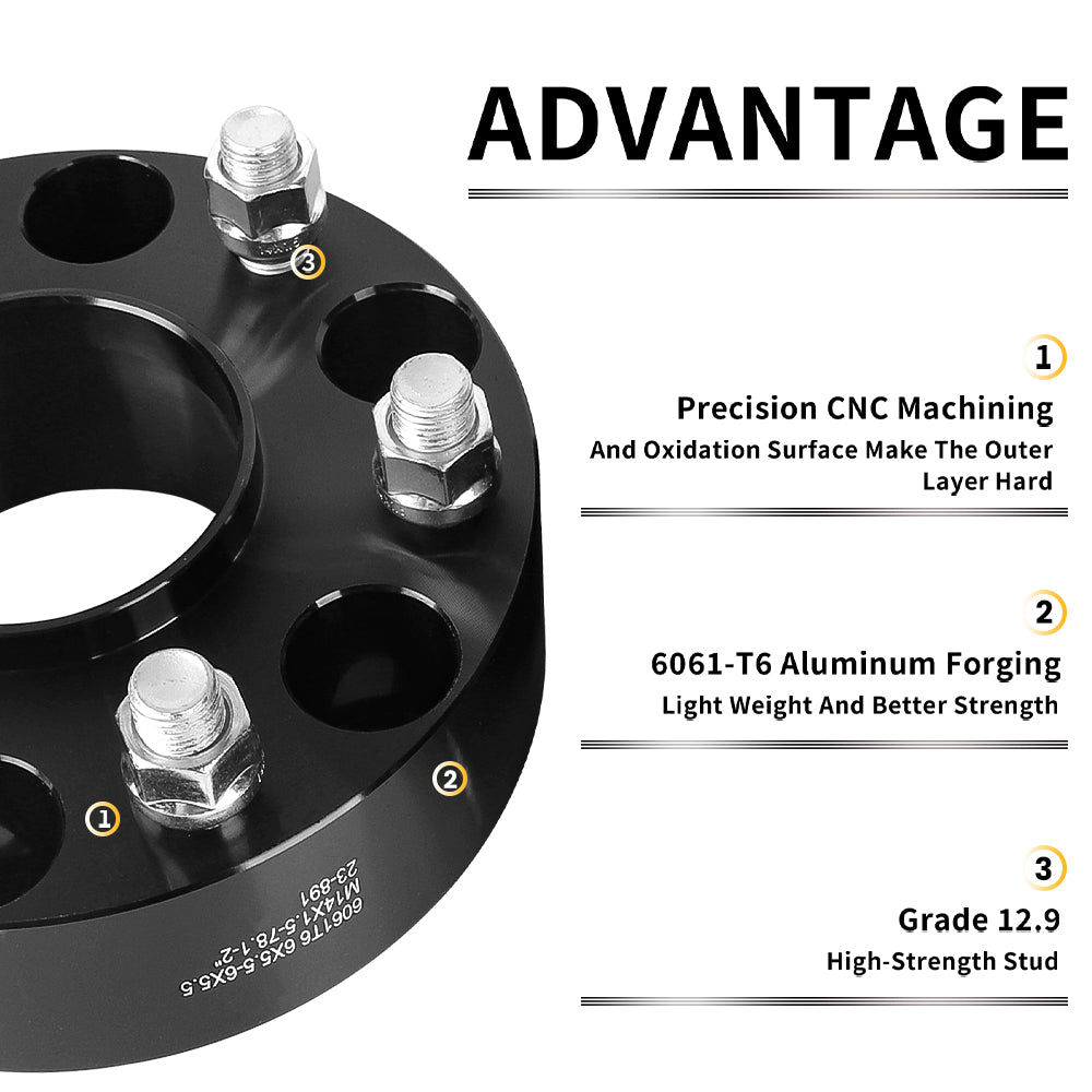 Richeer 6x5.5" Hub Centric Wheel Spacers Fits 1999+ Chevy Silverado | 2023+ Colorado | 1999+ GMC Sierra | 2023+ Canyon - 2" Thick Black