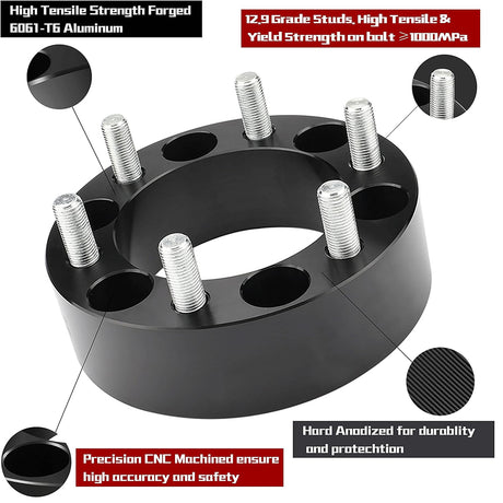 Richeer 6x5.5" Hub Centric Wheel Spacers Fits 1999+ Chevy Silverado | 2023+ Colorado | 1999+ GMC Sierra | 2023+ Canyon - 1.5" Thick Black