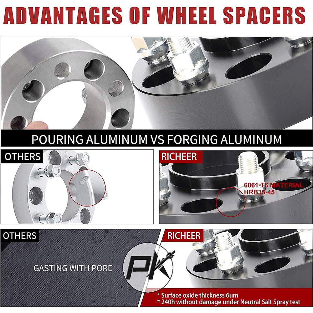 Richeer 6x5.5" Hub Centric Wheel Spacers Fits 1999+ Chevy Silverado | 2023+ Colorado | 1999+ GMC Sierra | 2023+ Canyon - 1.5" Thick Black