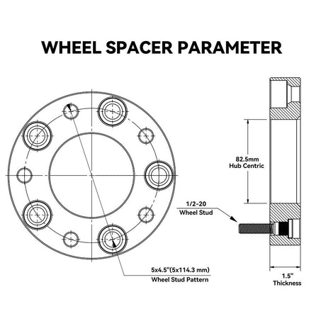 Richeer 5x4.5" Wheel SpacersWheel Spacer for Wrangler Ranger Explorer Mustang Edge with 1/2-20 Studs 82.5mm Center Bore- 1.5" Thick Black