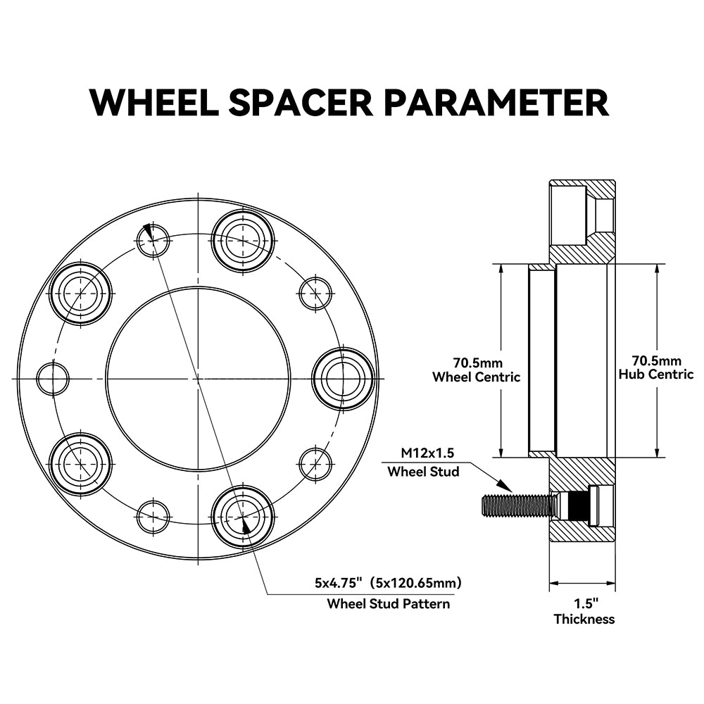 Richeer 2 PCS 2" Wheel Spacers 5x4.75 for Chevy S10 and Compatible Models with M12x1.5 Studs
