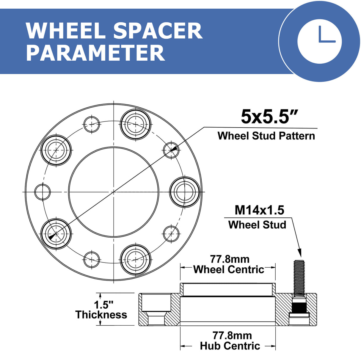 Richeer 5x5.5" Wheel Spacers for Off-Road Vehicles (Ram & More)-1.5" Thick Black