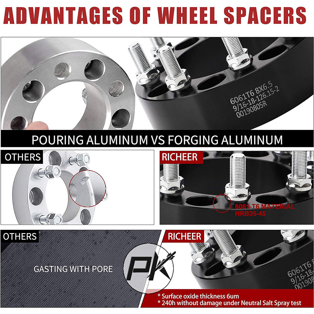Richeer 8x6.5" Wheel Spacers for Off-Road Vehicles (Ram, Ford & More)-2" Thick Black