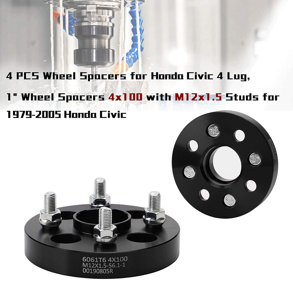Richeer 4x100mm Wheel Spacers for Off-Road Vehicles (Honda, Mini Cooper & More)-1" Thick Black