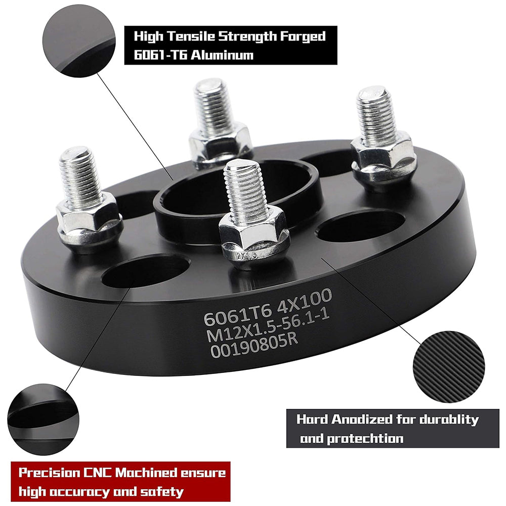 Richeer 4x100mm Wheel Spacers for Off-Road Vehicles (Honda, Mini Cooper & More)-1" Thick Black
