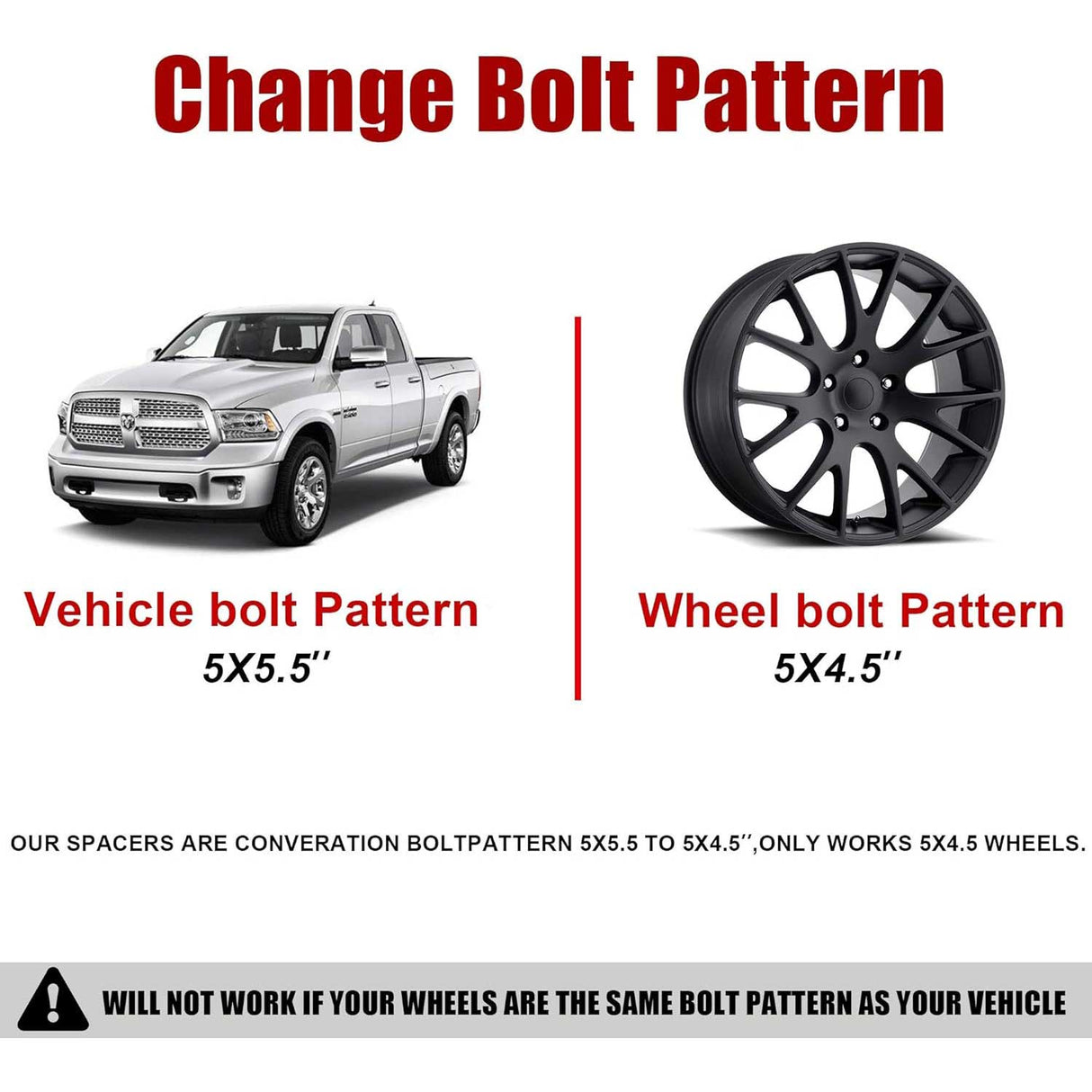 Richeer 5x5.5" to 5x4.5" Wheel Adapters for Off-Road Vehicles (Dodege, Ford & More)