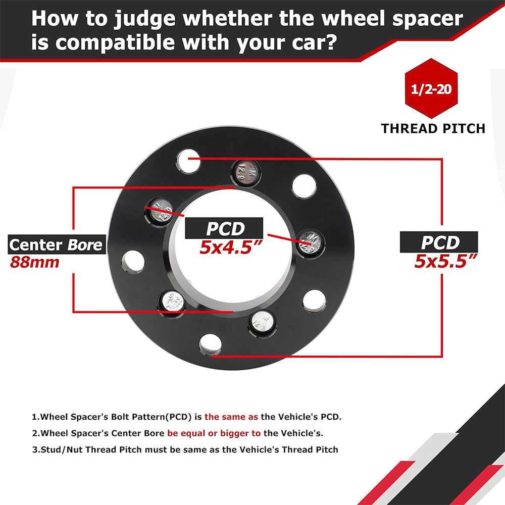 Richeer 1.5" Wheel Adapters 5x5.5 to 5x4.5 for Ram 1500 and Compatible Models