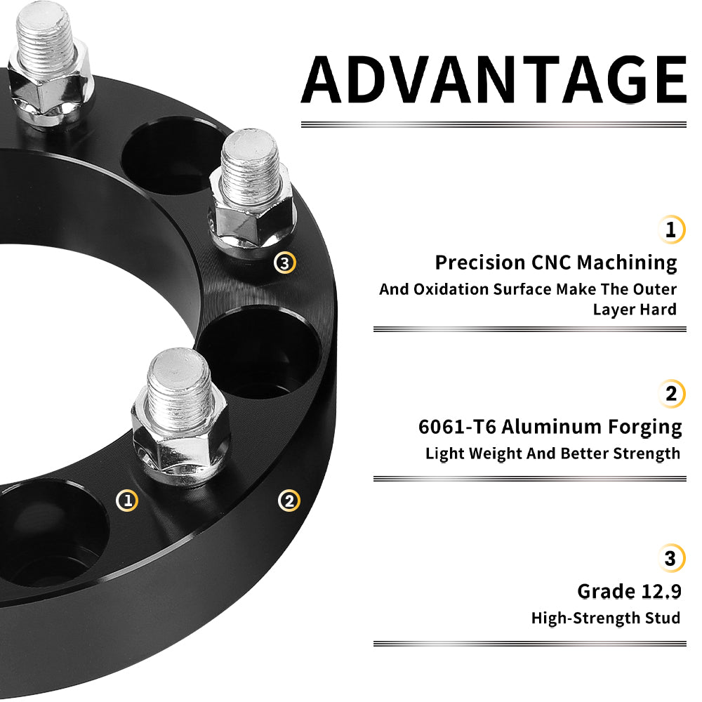 Richeer 6x5.5" Wheel Spacers for Off-Road Vehicles (Chevy, GMC, Ram & More)- 1.5" Thick Black