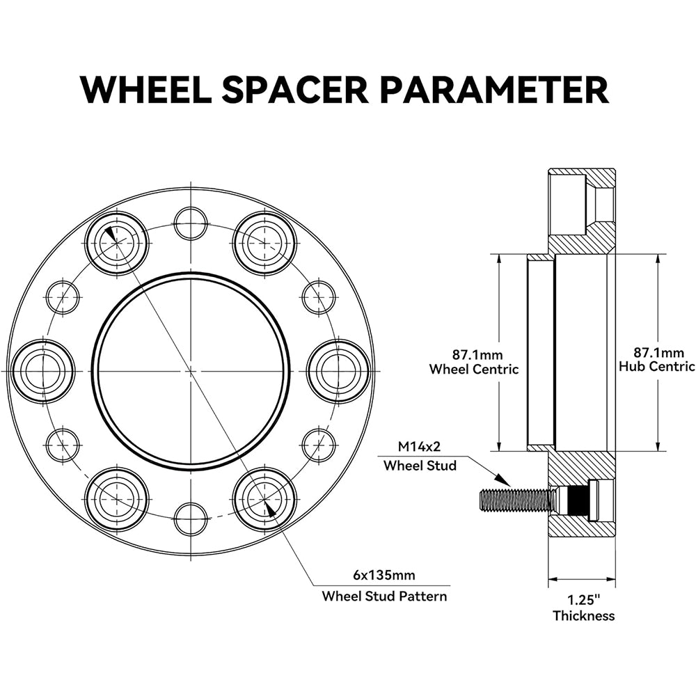Richeer 6x135mm Hub Centric Wheel Spacers Fits 2004-2014 Ford F150 Expedition Navigator-1.25" Thick Black