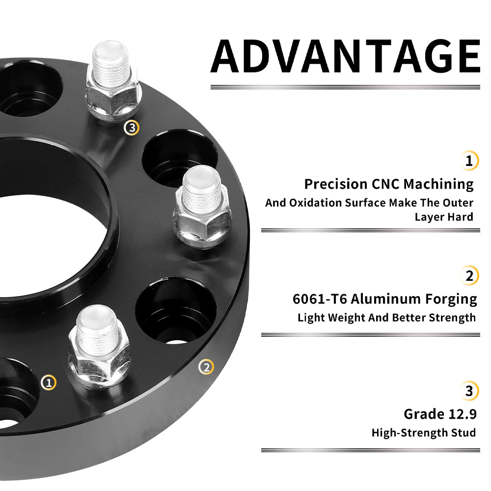 Richeer 6x5.5" Hub Centric Wheel Spacers Fits 1999+ Chevy Silverado | 2023+ Colorado | 1999+ GMC Sierra | 2023+ Canyon-1.25" Thick Black