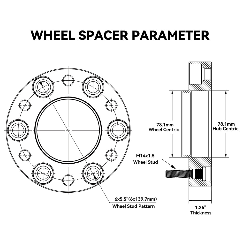 Richeer 6x5.5" Hub Centric Wheel Spacers Fits 1999+ Chevy Silverado | 2023+ Colorado | 1999+ GMC Sierra | 2023+ Canyon-1.25" Thick Black