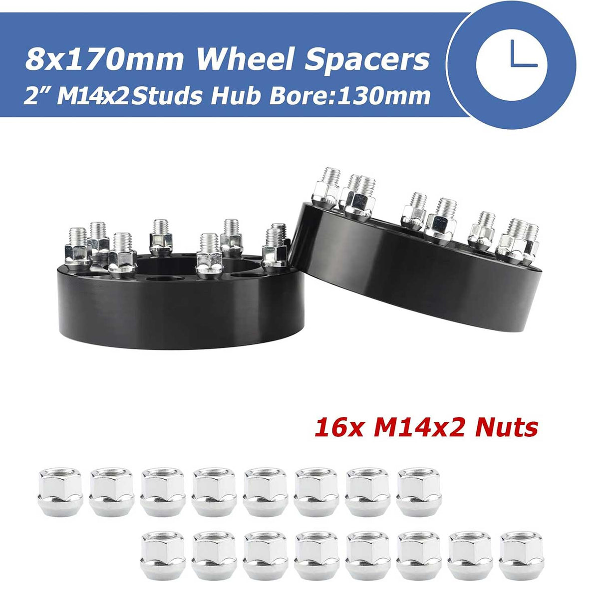 Richeer 8x170mm M14×2.0 Wheel Spacers Fits 1999-2004 Ford F250 F350 Super Duty| Single Rear Wheel | Dual Rear Wheel -2" Thick Black