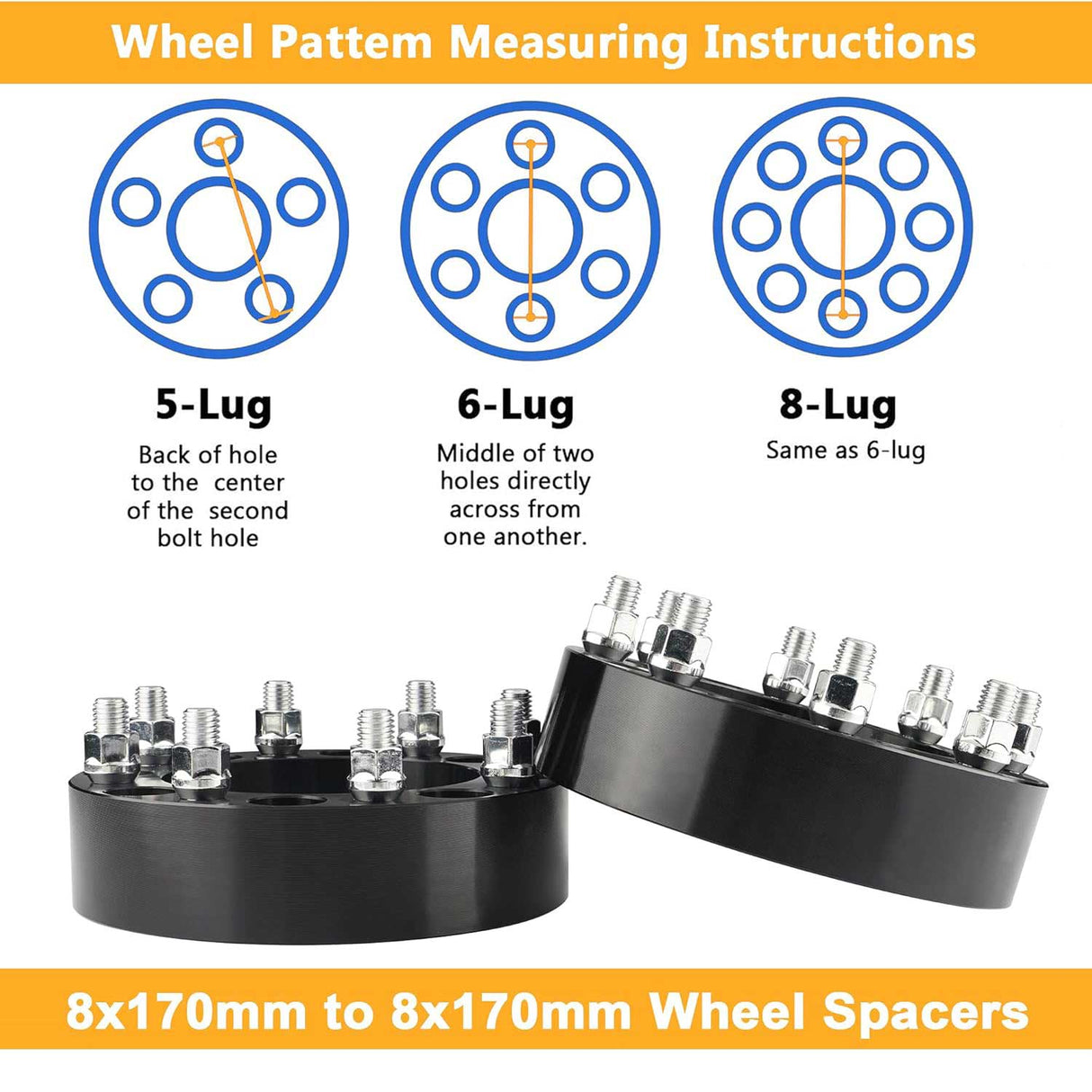 Richeer 8x170mm M14×2.0 Wheel Spacers Fits 1999-2004 Ford F250 F350 Super Duty| Single Rear Wheel | Dual Rear Wheel -2" Thick Black