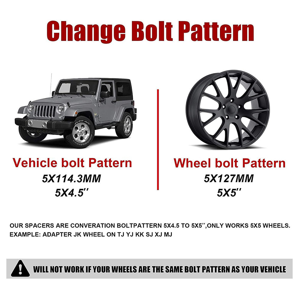 Richeer 1.25 inch 5x4.5" to 5x5" Hubcentric Wheel Adapters for Off-Road Vehicles (Ford, Jeep & More)