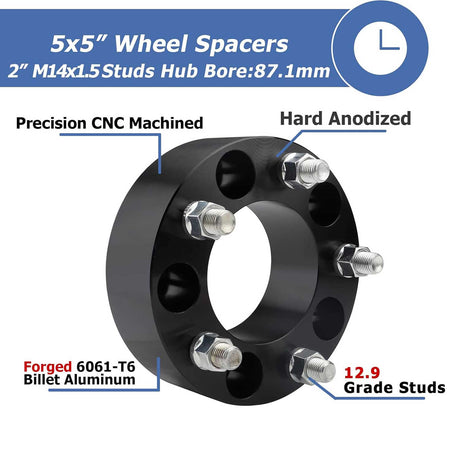 Richeer 5x5" Wheel Spacers for Off-Road Vehicles(Jeep, Chevy, GMC & More)-2" Thick Black