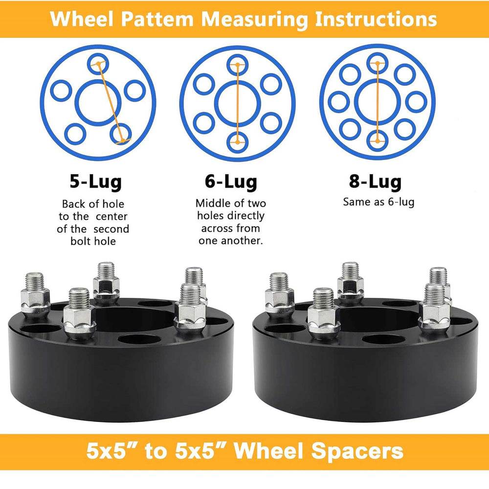 Richeer 5x5" Wheel Spacers for Off-Road Vehicles(Jeep, Chevy, GMC & More)-2" Thick Black