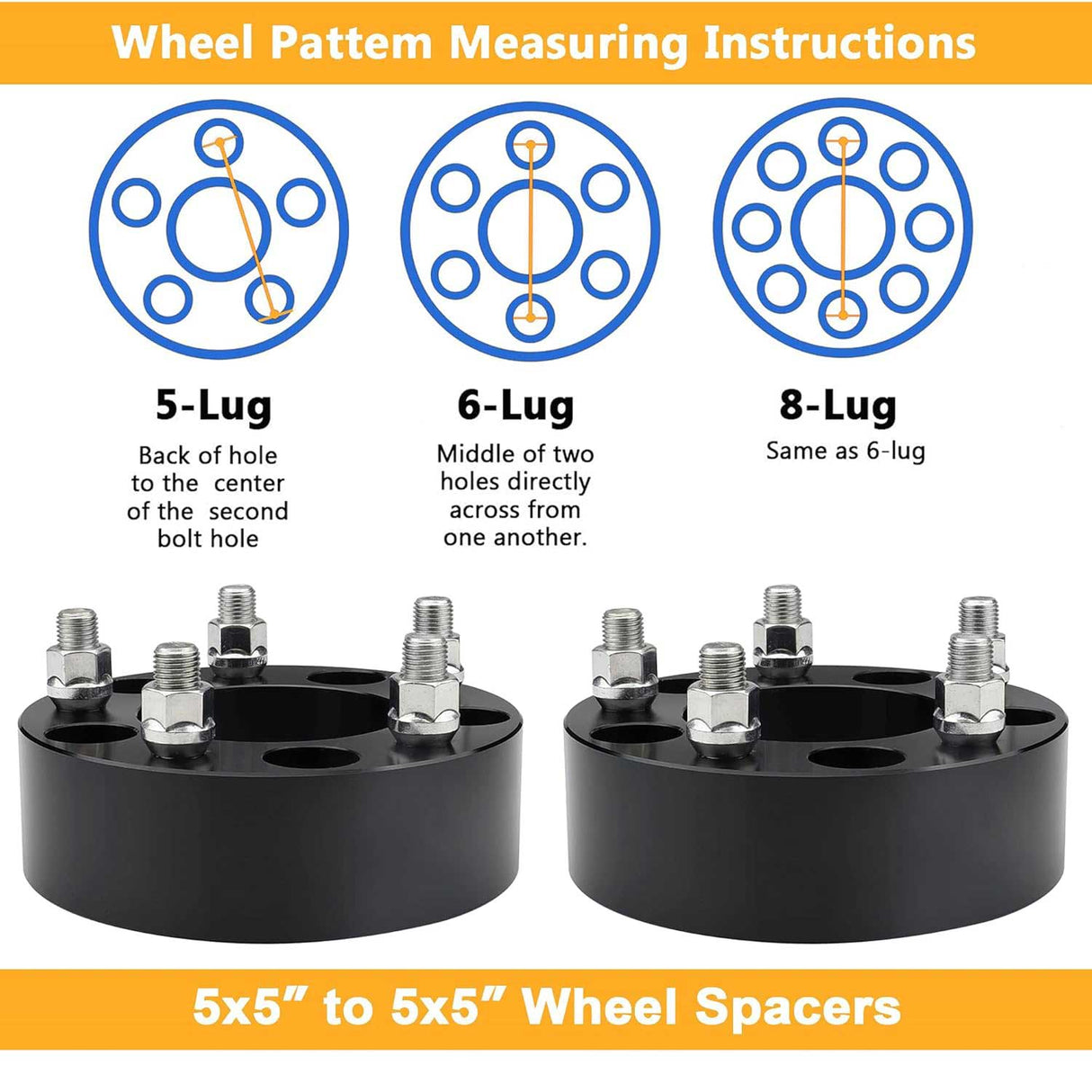 Richeer 5x5" Wheel Spacers for Off-Road Vehicles(Jeep, Chevy, GMC & More)-2" Thick Black