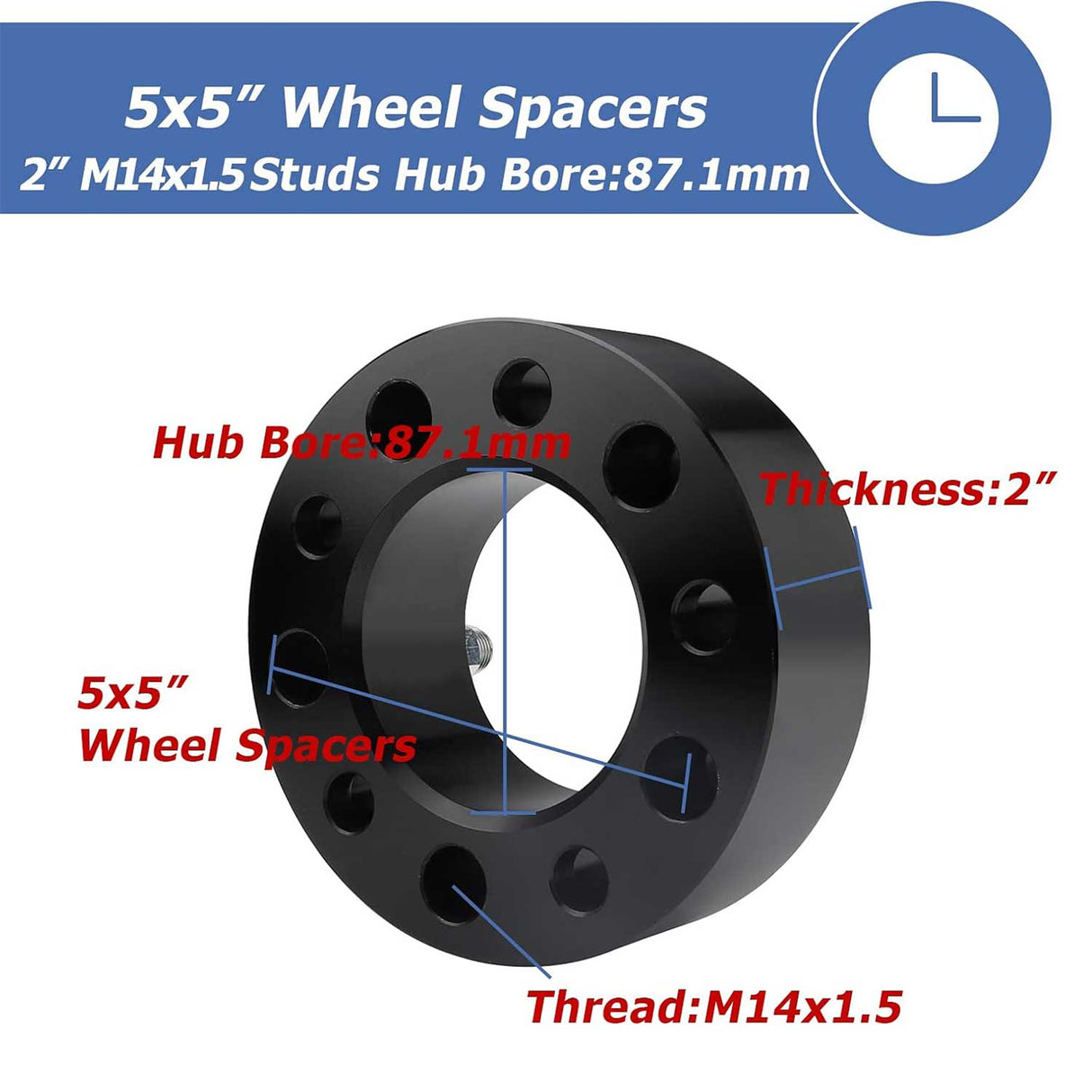 Richeer 5x5" Wheel Spacers for Off-Road Vehicles(Jeep, Chevy, GMC & More)-2" Thick Black