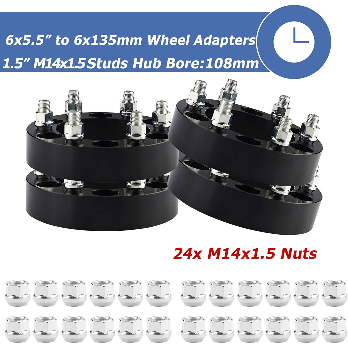 Richeer 6x5.5" to 6x135mm Wheel Adapters for Off-Road Vehicles (Chevy, GMC & More)