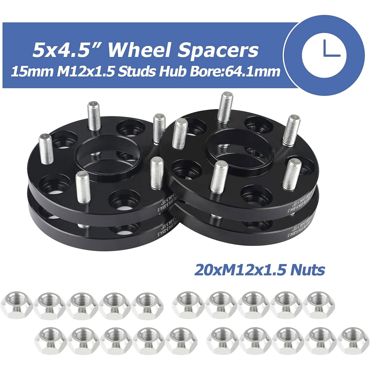 Richeer 5x4.5" Hub Centric Wheel Spacers Fits Honda | Acura Passenger Cars-15MM Thick Black