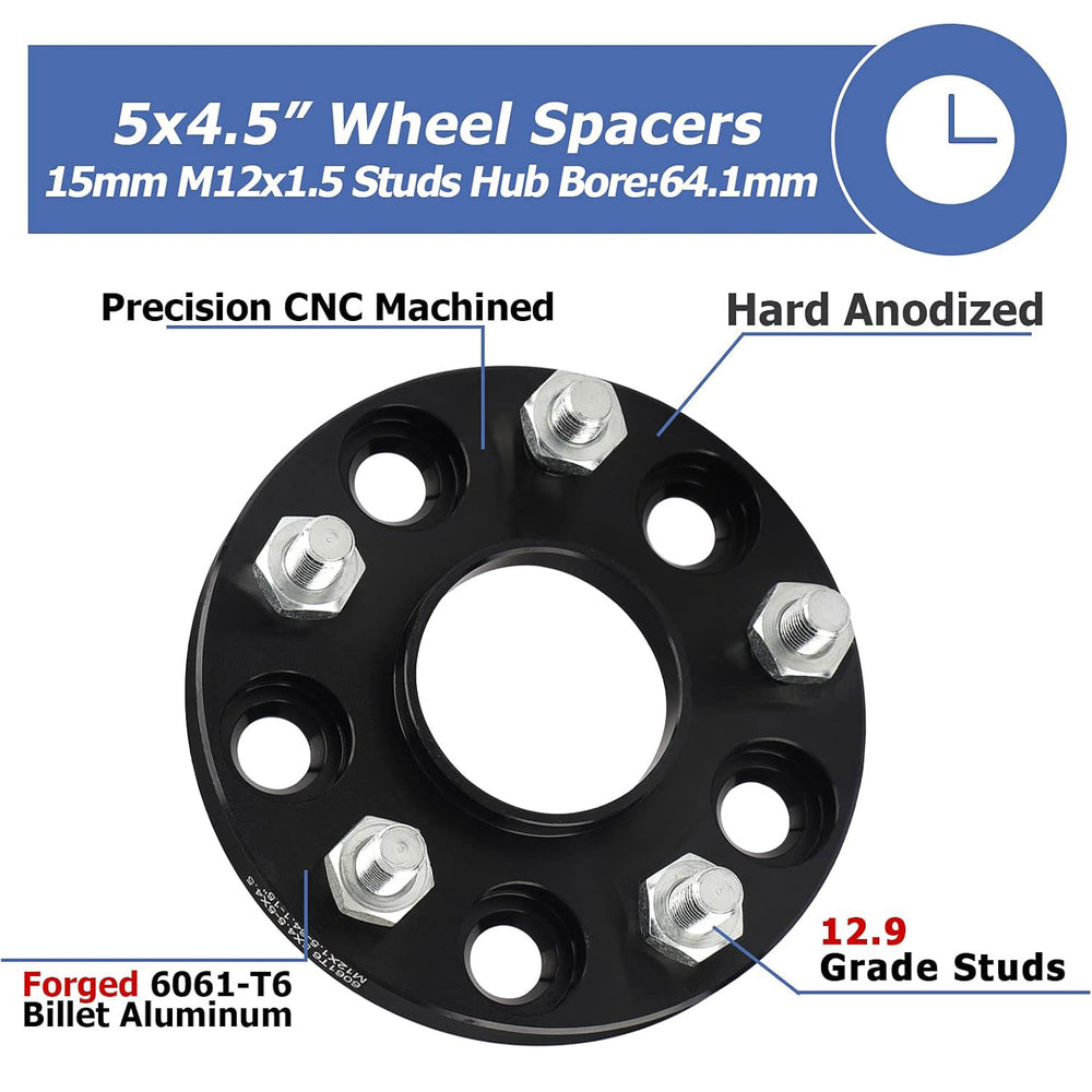 Richeer 5x4.5" Hub Centric Wheel Spacers Fits Honda | Acura Passenger Cars-15MM Thick Black
