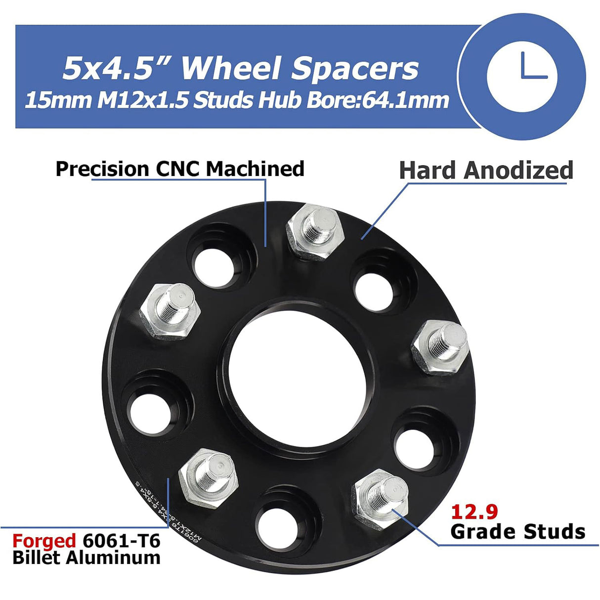 Richeer 5x4.5" Hub Centric Wheel Spacers Fits Honda | Acura Passenger Cars-15MM Thick Black