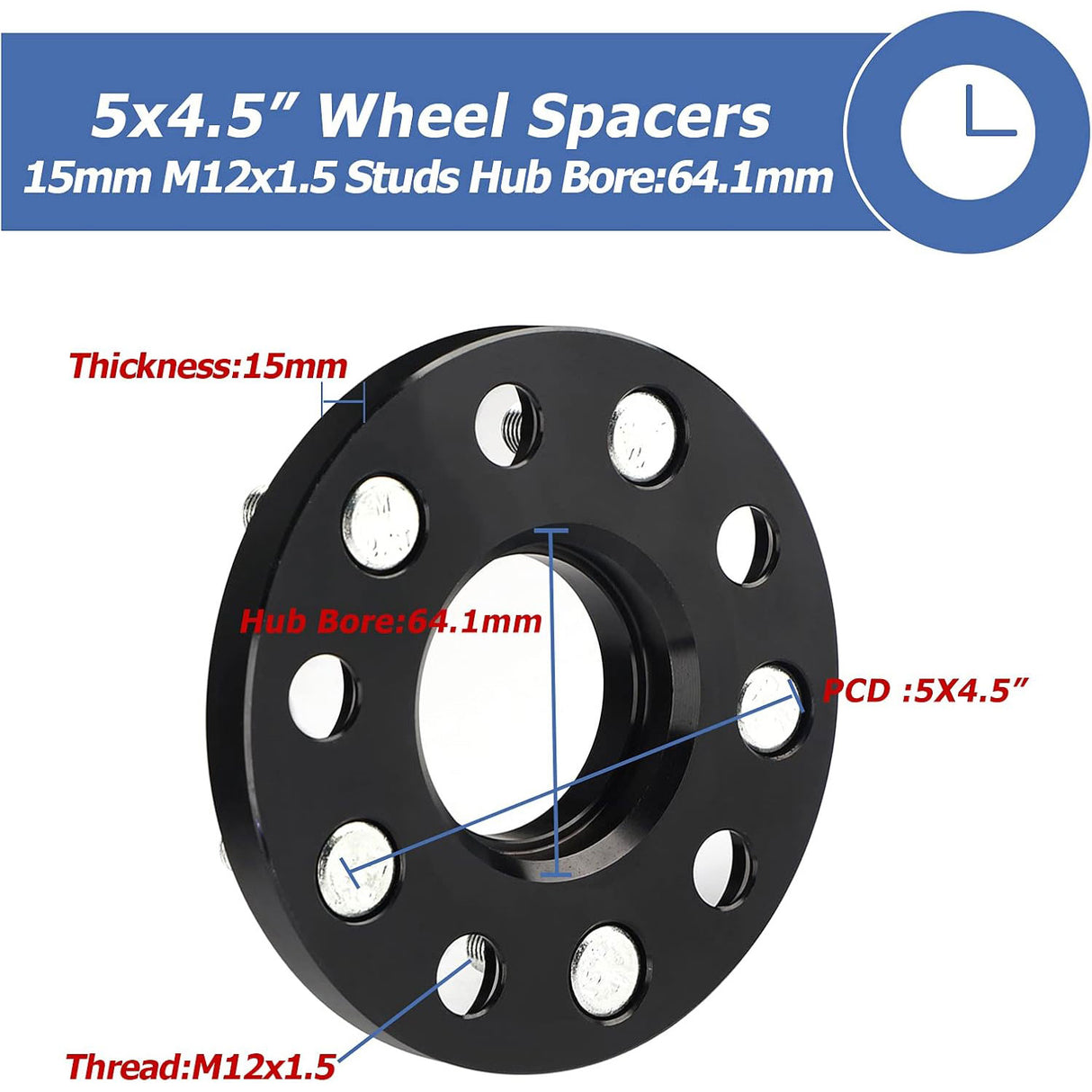 Richeer 5x4.5" Hub Centric Wheel Spacers Fits Honda | Acura Passenger Cars-15MM Thick Black