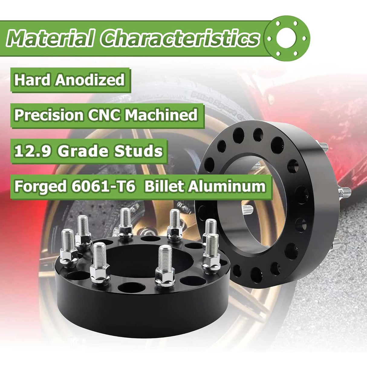 Richeer 8x180mm Wheel Spacers Fits 2011+ Chevy Silverado GMC Sierra 2500 3500 Single Rear Wheel Vehicles-2" Thick Black