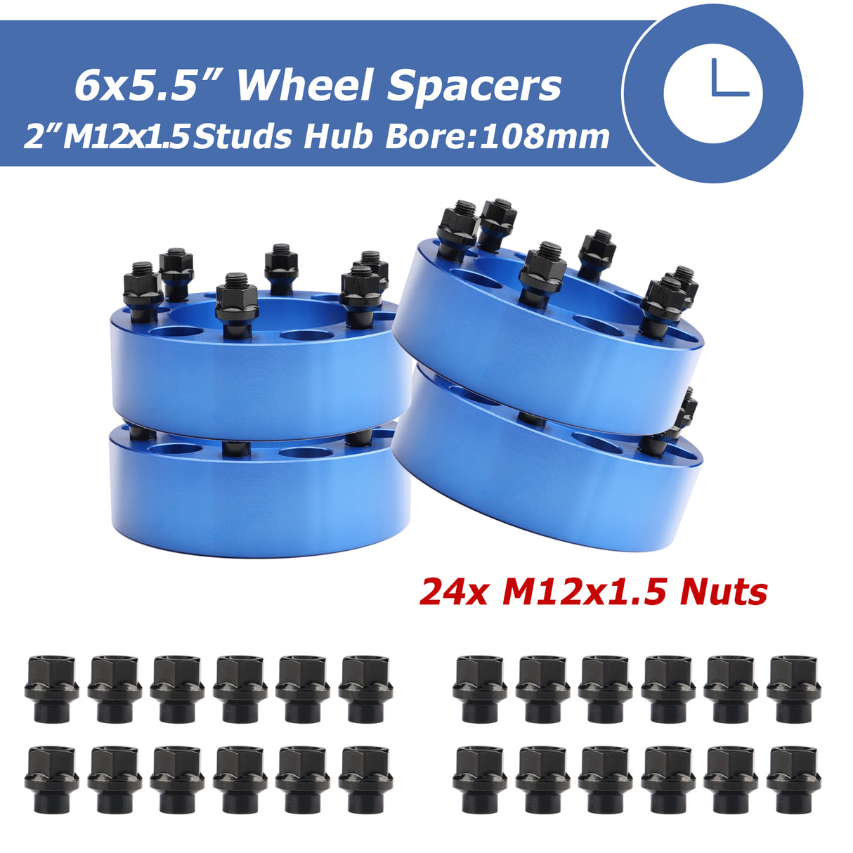 Richeer 6x5.5" Wheel Spacers Fits Toyota Tacoma FJ Cruiser 4Runner 2001-2007 Sequoia 2000-2006 Tundra -2" Thick Blue