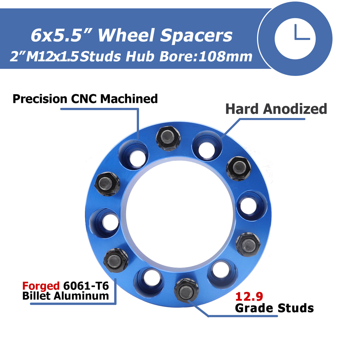 Richeer 6x5.5" Wheel Spacers Fits Toyota Tacoma FJ Cruiser 4Runner 2001-2007 Sequoia 2000-2006 Tundra -2" Thick Blue