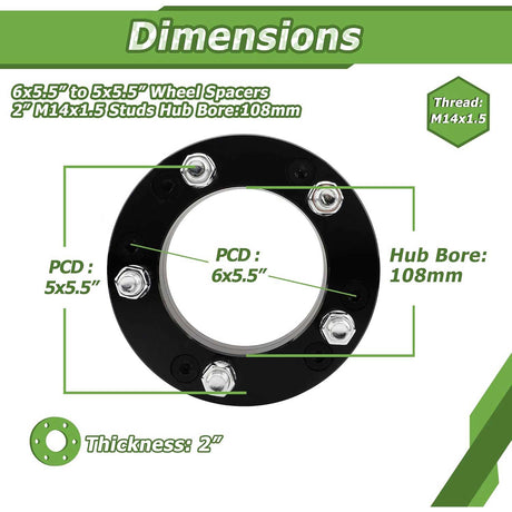 Richeer 6x5.5" to 5x5.5" Wheel Adapters for Off-Road Vehicles (Chevy, GMC, Cadillac, Ram & More)
