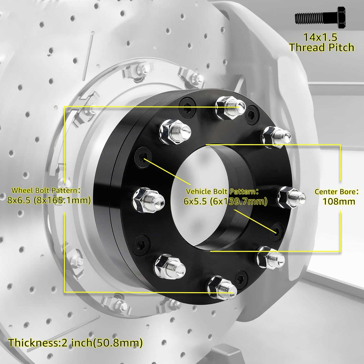 Richeer 6x5.5"-8x6.5" Wheel Adapters for 6 To 8 Lug Off-Road Vehicles(Chevy, Ford, Cadillac,Ram & More)