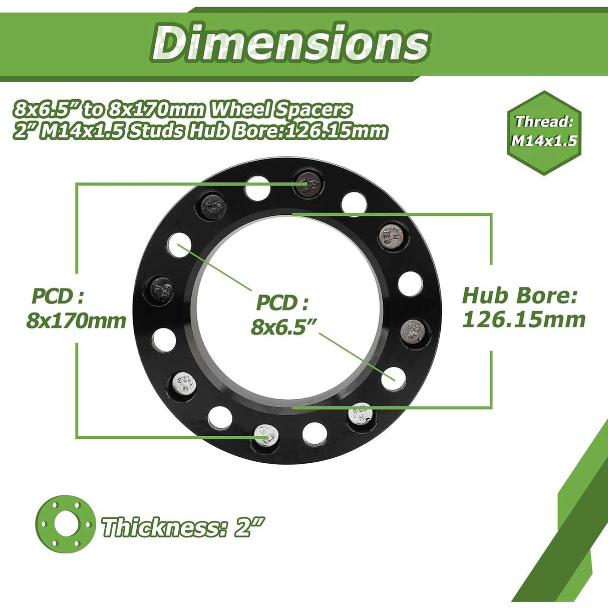 Richeer 8x6.5" to 8x170mm Wheel Adapters for Off-Road Vehicles (Chevy, GMC, Ram & More)