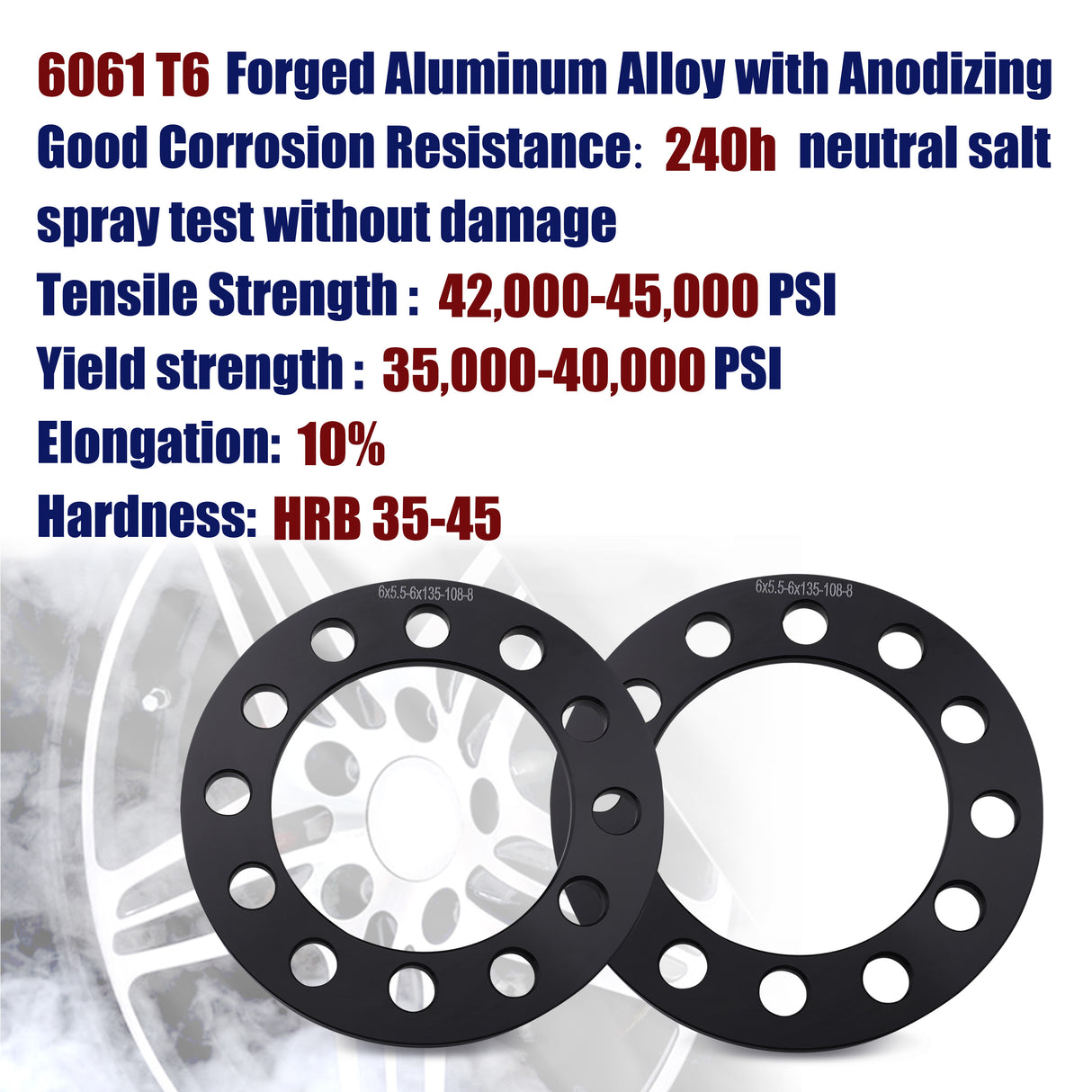 Richeer 6x5.5" 6x135mm Wheel Spacers for Off-Road Vehicles (Chevy, GMC, Ford, Toyota & More)-8MM Thick Black