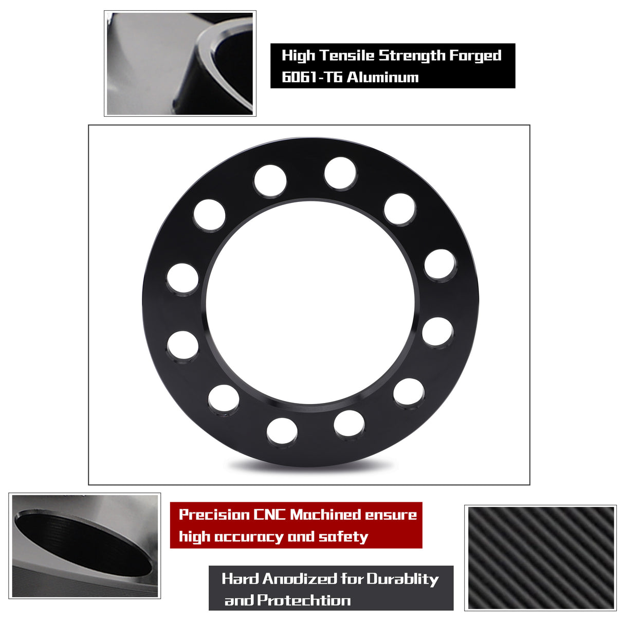 Richeer 6x5.5" 6x135mm Wheel Spacers for Off-Road Vehicles (Chevy, GMC, Ford, Toyota & More)-8MM Thick Black