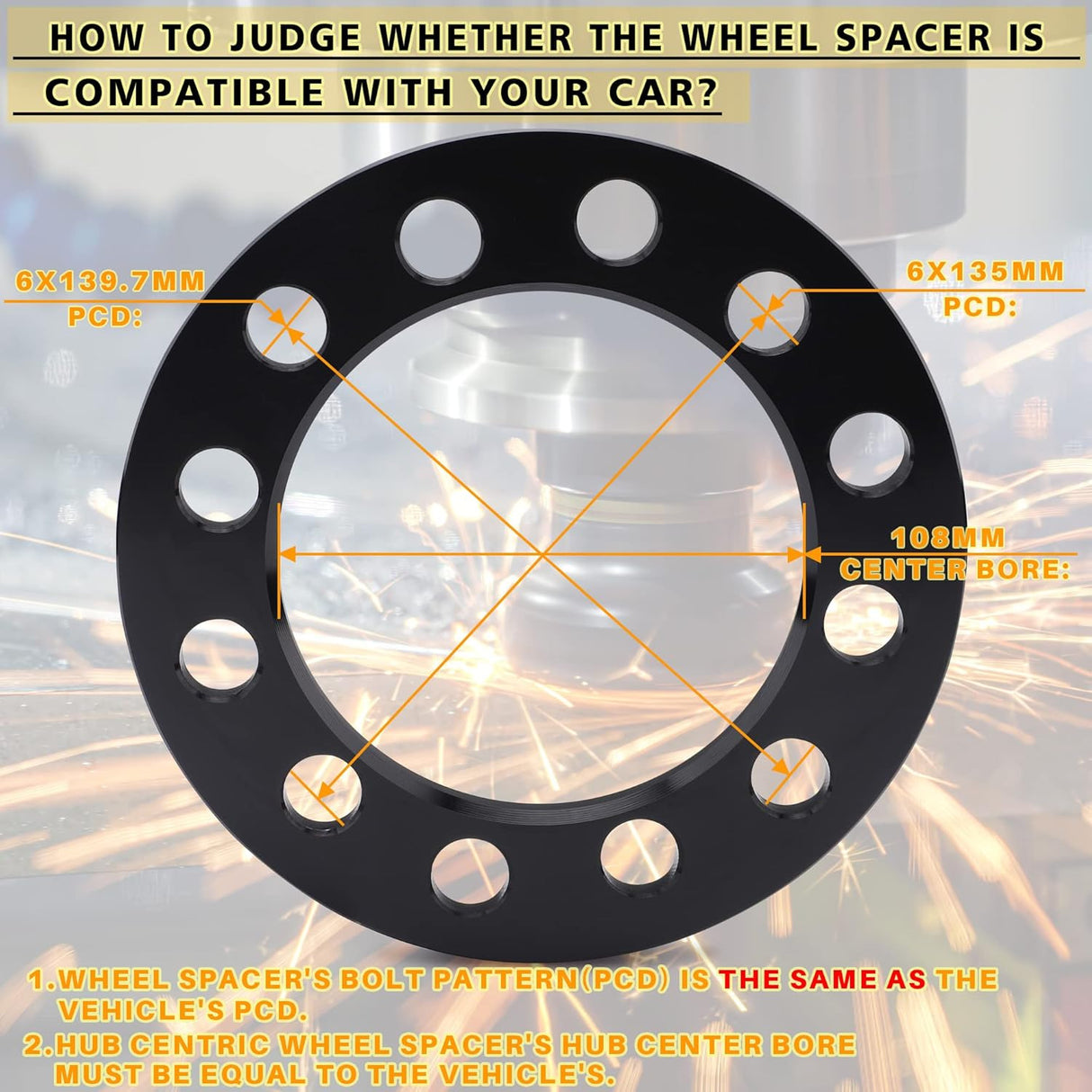 Richeer 6x5.5" 6x135mm Wheel Spacers for Off-Road Vehicles (Chevy, GMC, Ford, Toyota & More)-8MM Thick Black