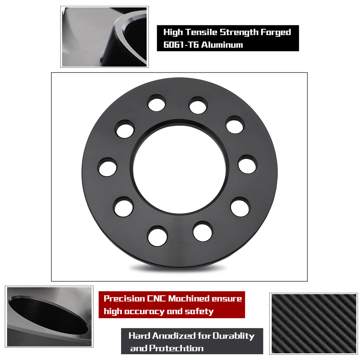 Richeer 5x4.5" 5x4.75" Wheel Spacers for Off-Road Vehicles (Toyota, Honda, Nissan & More) - 6mm Thick Black
