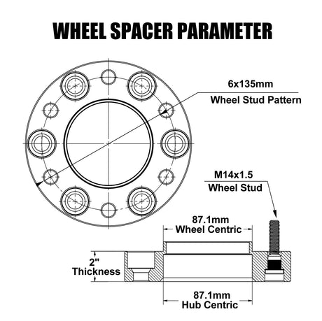 Richeer 6x135mm Hub Centric Wheel Spacers Fits Ford F-150 Expedition Navigator - 2" Thick Black