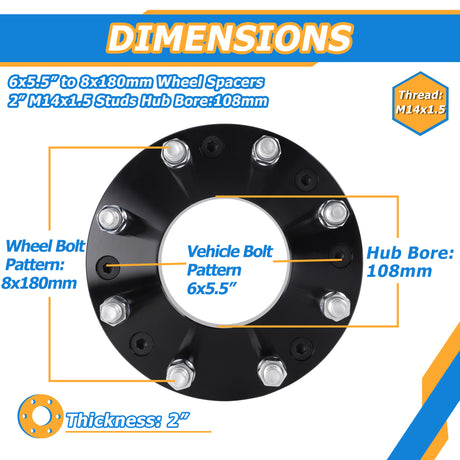 Richeer 6x5.5" to 8x180mm Wheel Adapters  6 To 8 Lug Conversion