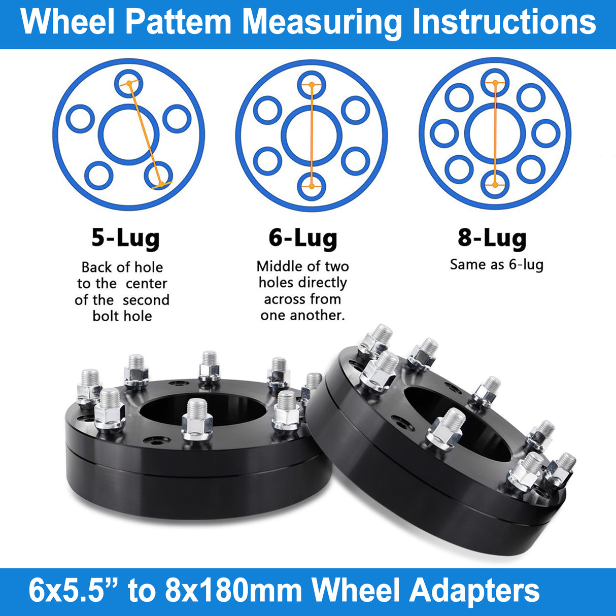 Richeer 6x5.5" to 8x180mm Wheel Adapters 6 To 8 Lug Conversion